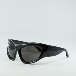 Balenciaga BB0228S 001 Sunglasses Black Geometric Frame, Grey Lenses